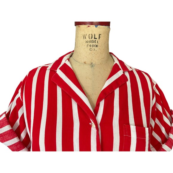 Calvin Klein Womens Button Down Shirt Red Striped Casual Short Sleeve 4 - Picture 2 of 6